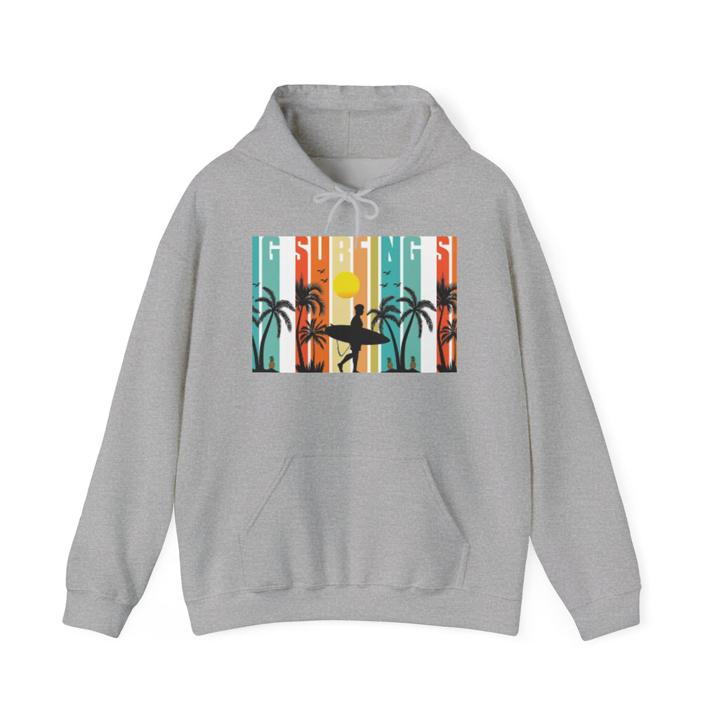 Sweat à capuche Surfer Sunset - Unisexe Heavy Blend™, Vêtements de surf, Ambiances de plage, Vêtements décontractés cool, Garde-robe d'été, Cadeau pour surfeurs