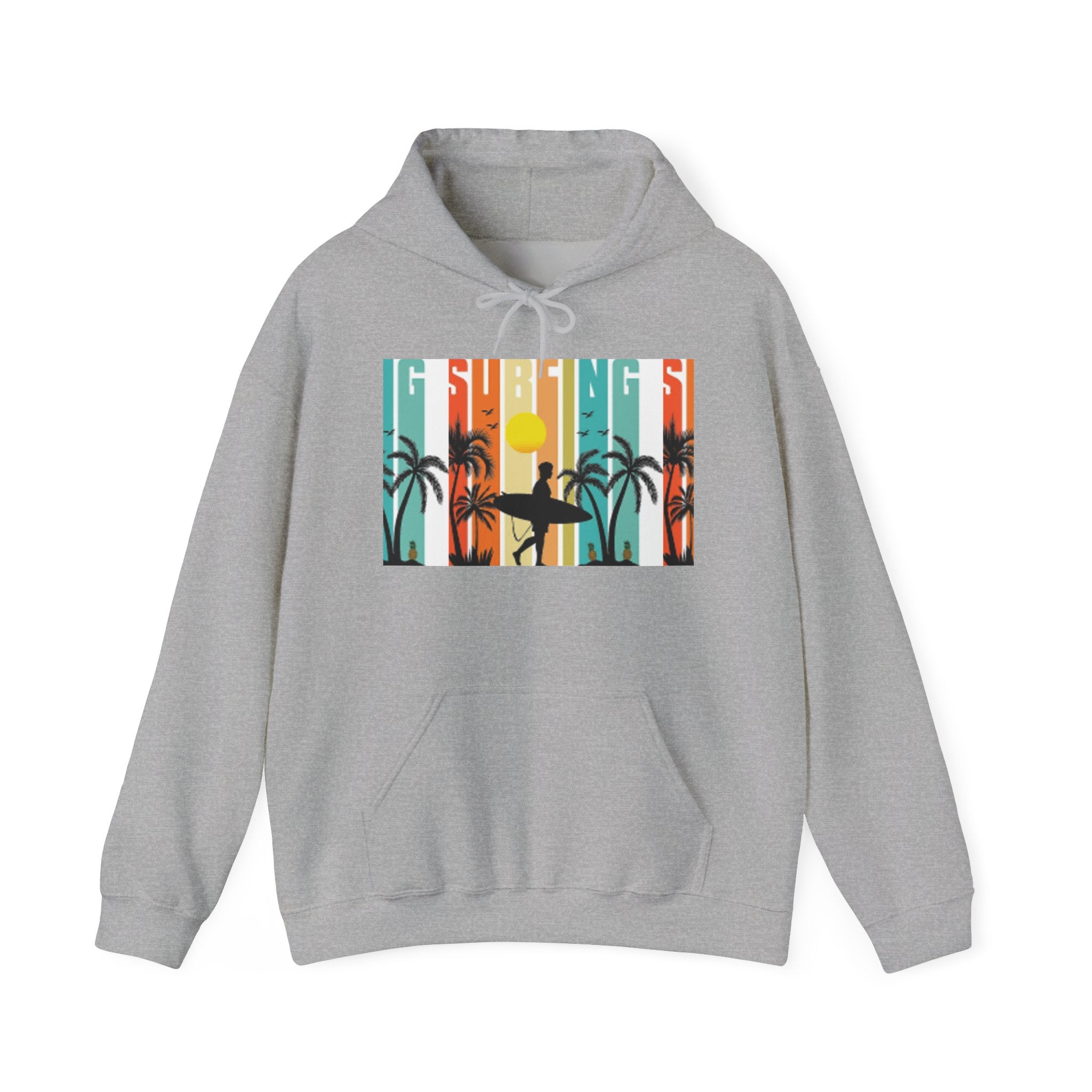 Sweat à capuche Surfer Sunset - Unisexe Heavy Blend™, Vêtements de surf, Ambiances de plage, Vêtements décontractés cool, Garde-robe d'été, Cadeau pour surfeurs