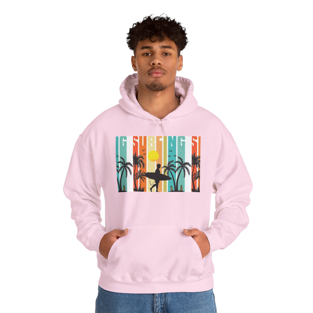 Sweat à capuche Surfer Sunset - Unisexe Heavy Blend™, Vêtements de surf, Ambiances de plage, Vêtements décontractés cool, Garde-robe d'été, Cadeau pour surfeurs