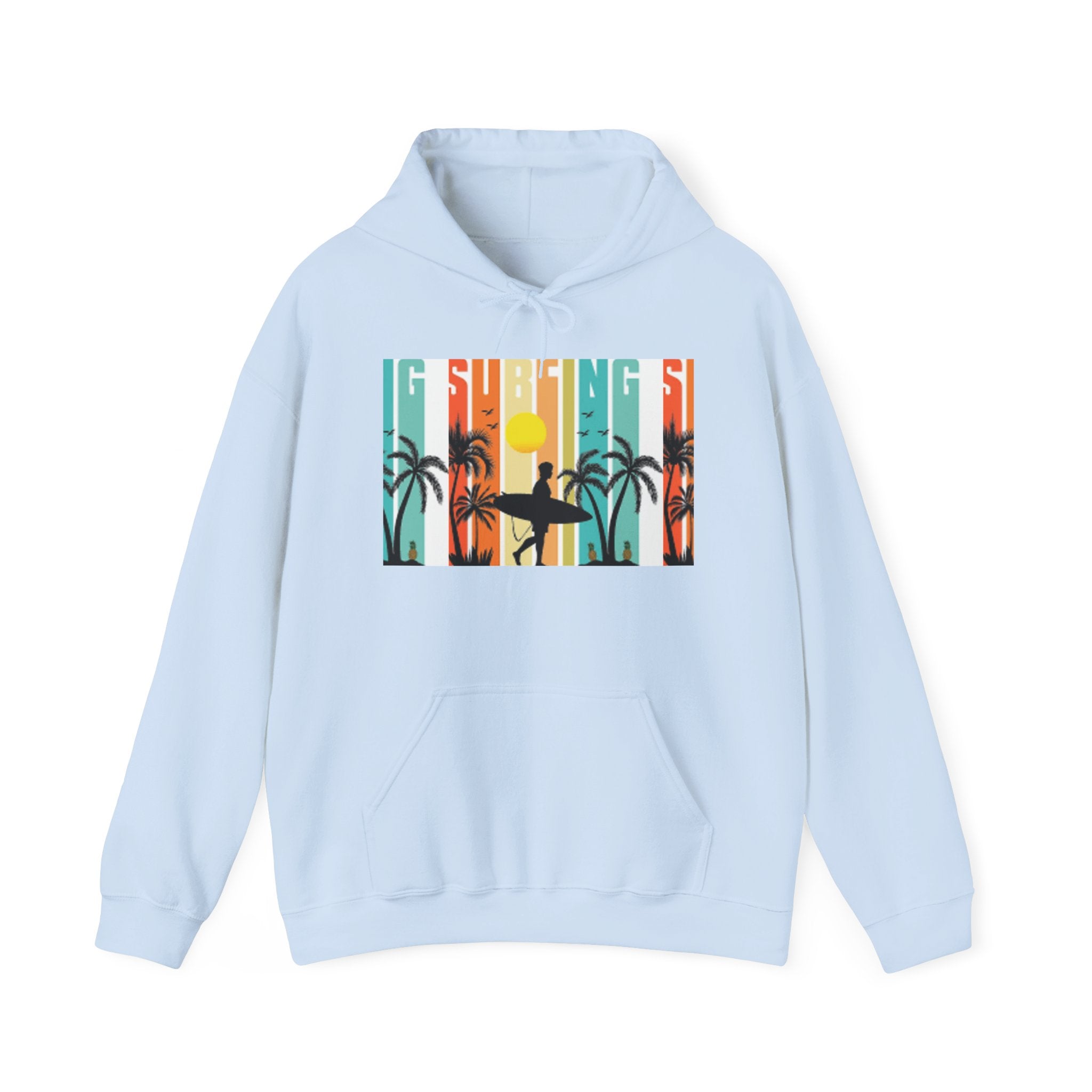 Sweat à capuche Surfer Sunset - Unisexe Heavy Blend™, Vêtements de surf, Ambiances de plage, Vêtements décontractés cool, Garde-robe d'été, Cadeau pour surfeurs