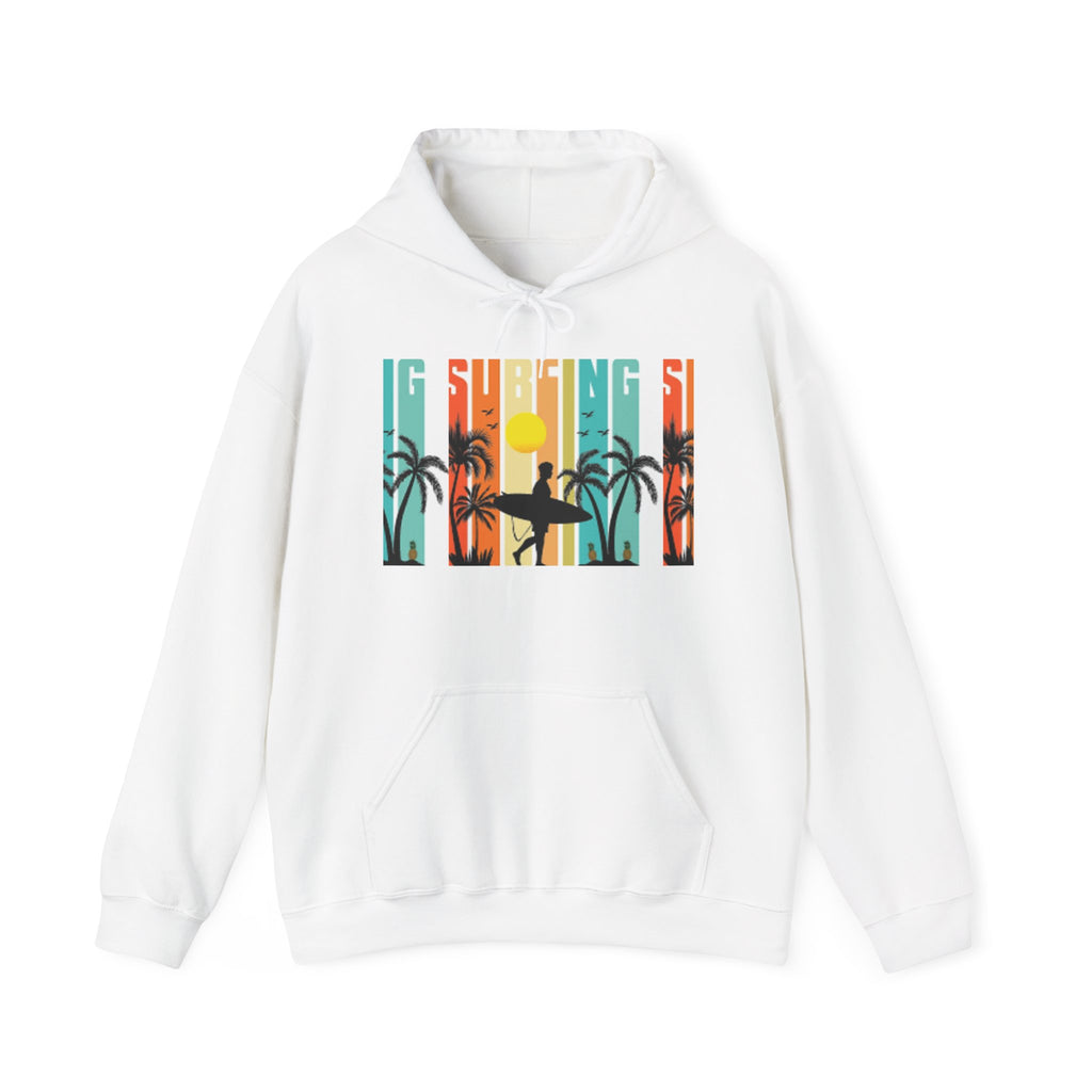 Sweat à capuche Surfer Sunset - Unisexe Heavy Blend™, Vêtements de surf, Ambiances de plage, Vêtements décontractés cool, Garde-robe d'été, Cadeau pour surfeurs