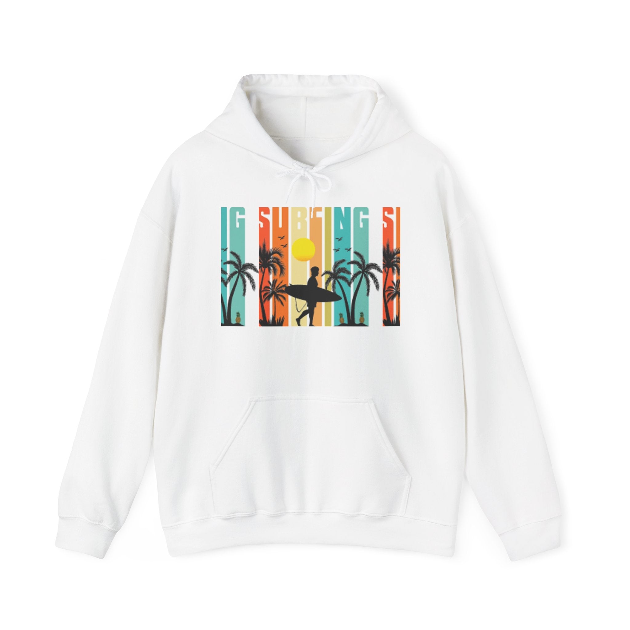 Sweat à capuche Surfer Sunset - Unisexe Heavy Blend™, Vêtements de surf, Ambiances de plage, Vêtements décontractés cool, Garde-robe d'été, Cadeau pour surfeurs