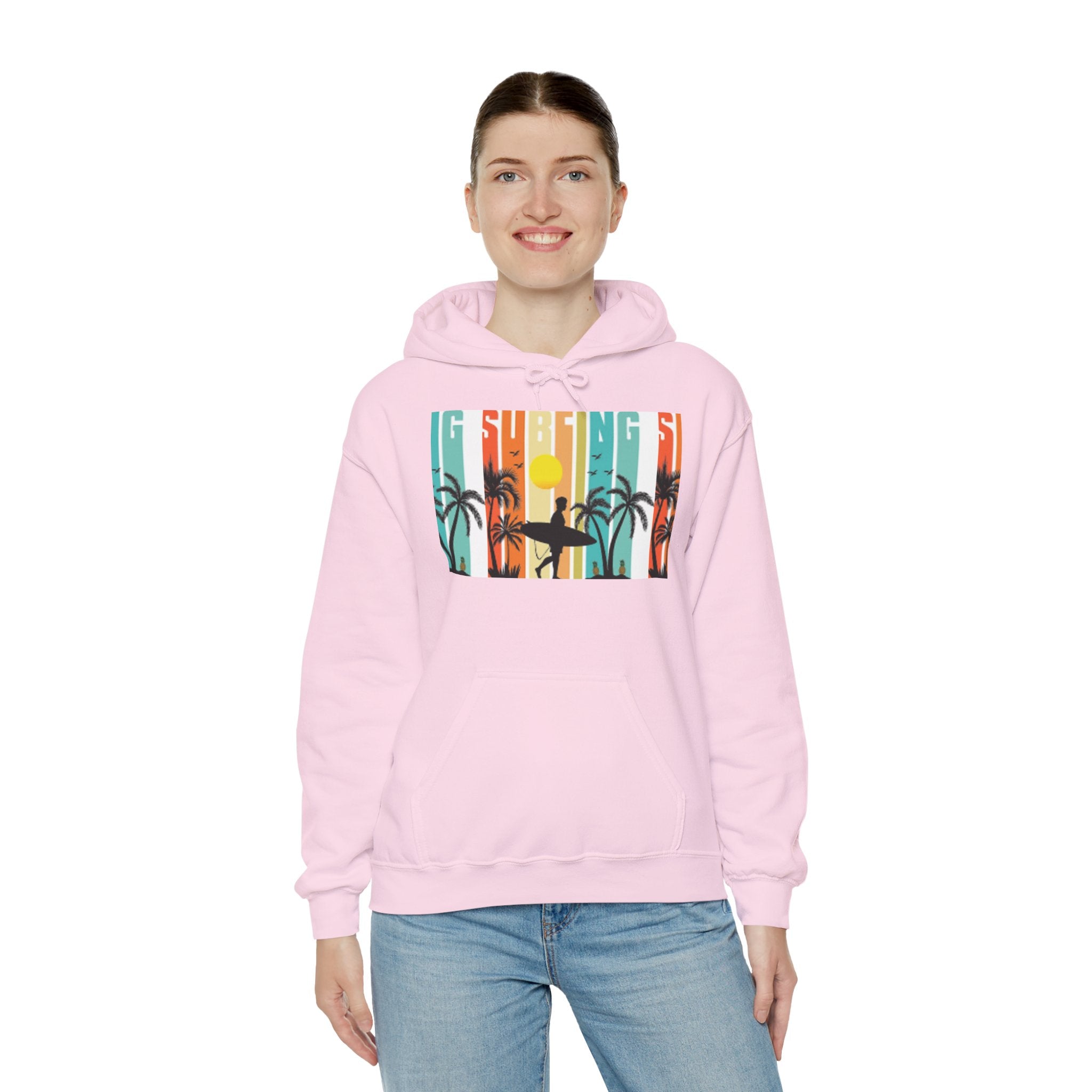 Sweat à capuche Surfer Sunset - Unisexe Heavy Blend™, Vêtements de surf, Ambiances de plage, Vêtements décontractés cool, Garde-robe d'été, Cadeau pour surfeurs