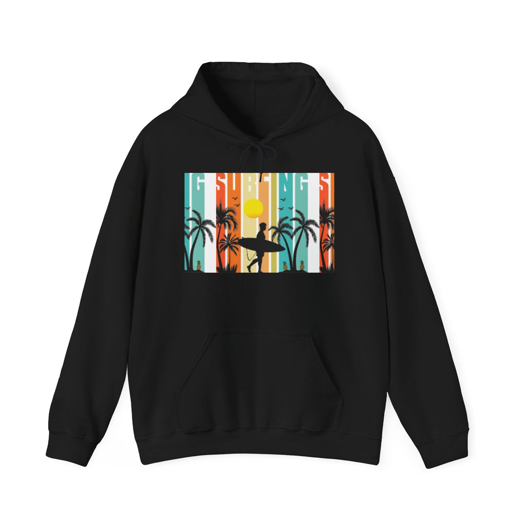 Sweat à capuche Surfer Sunset - Unisexe Heavy Blend™, Vêtements de surf, Ambiances de plage, Vêtements décontractés cool, Garde-robe d'été, Cadeau pour surfeurs