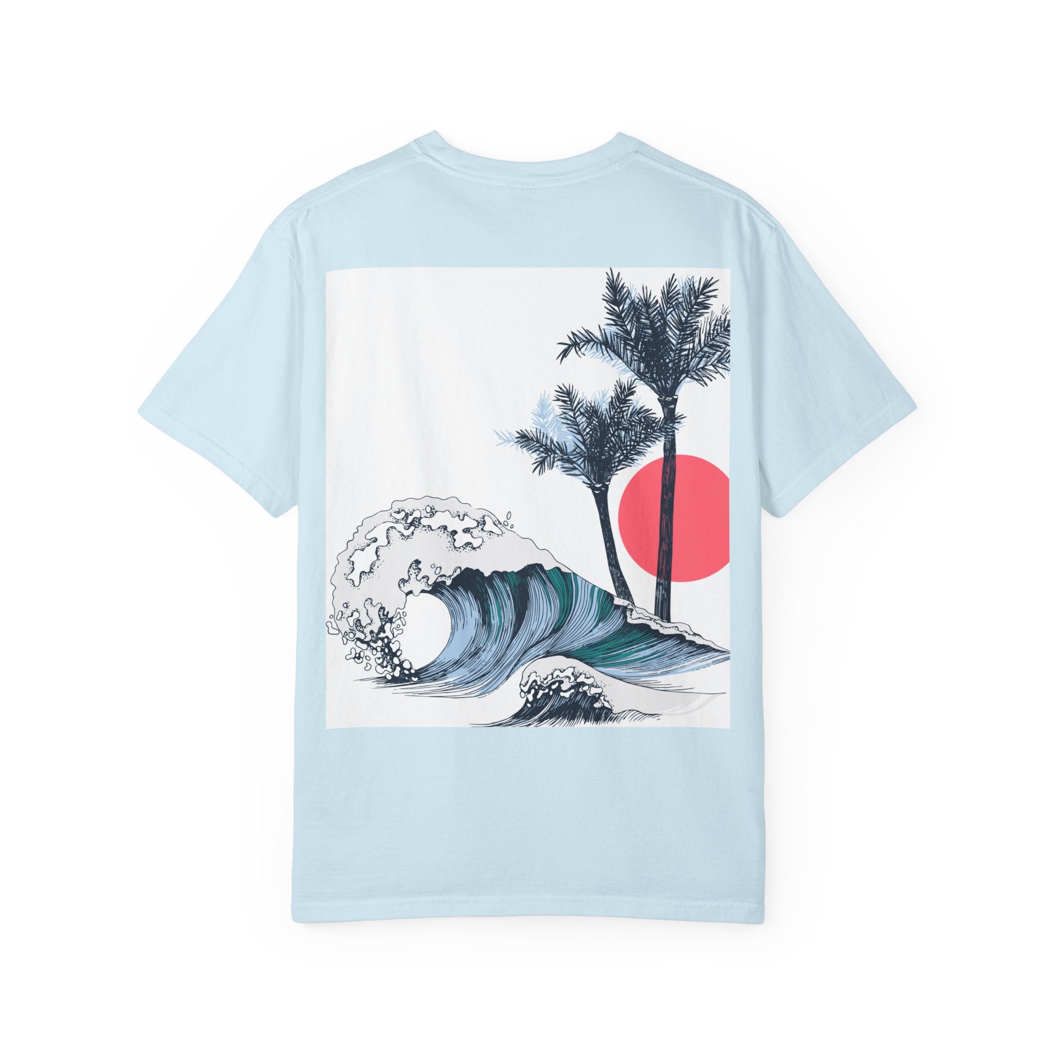 T-shirt Tropical Wave Palm Tree Graphic Tee (soleil rouge et accent cœur)