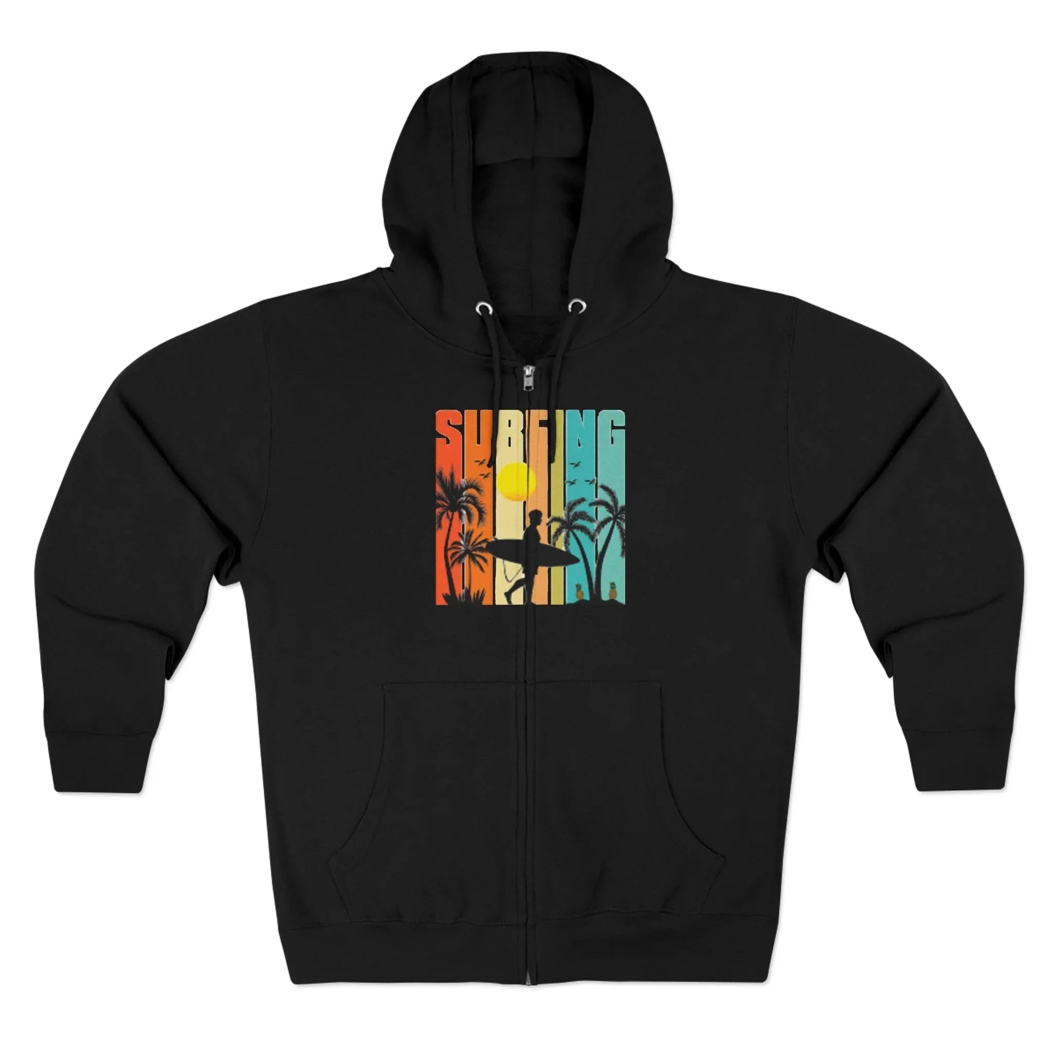 Sweat à capuche zippé de palmier de surf - Vintage Sunset Surf Graphic - MG Surf Wear