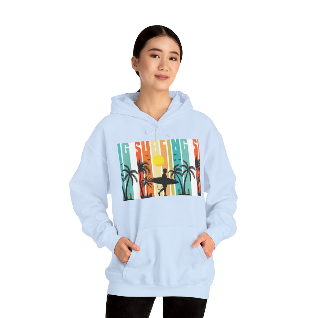 Sweat à capuche Surfer Sunset - Unisexe Heavy Blend™, Vêtements de surf, Ambiances de plage, Vêtements décontractés cool, Garde-robe d'été, Cadeau pour surfeurs