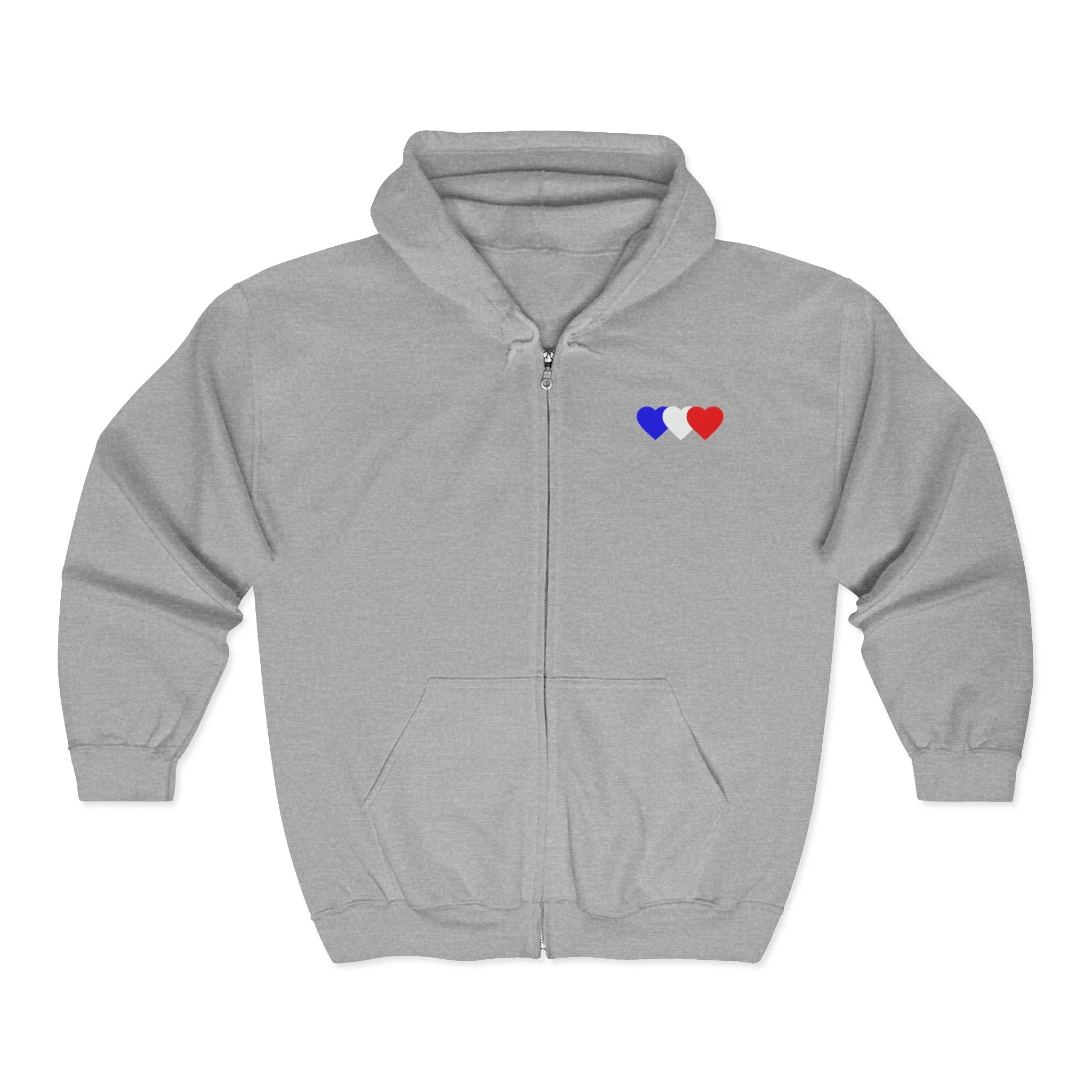 Sweat à capuche Zip - Design de poitrine Mini coeurs bleu, blanc ,rouge - MG Surf Wear