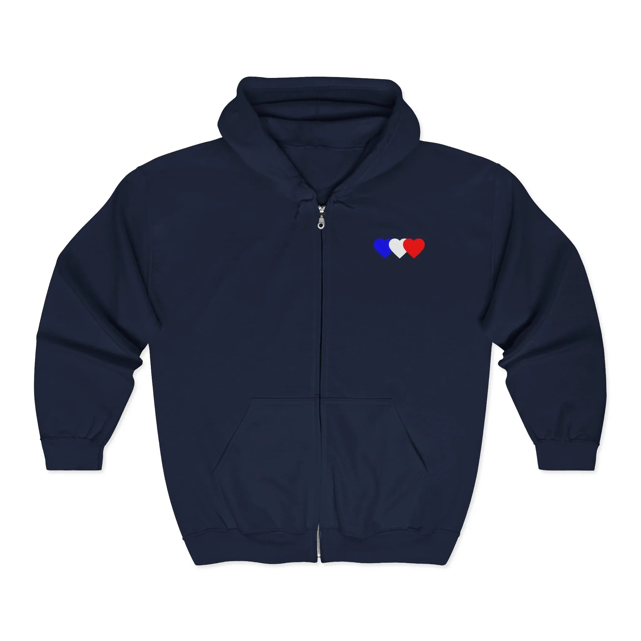 Sweat à capuche Zip - Design de poitrine Mini coeurs bleu, blanc ,rouge - MG Surf Wear