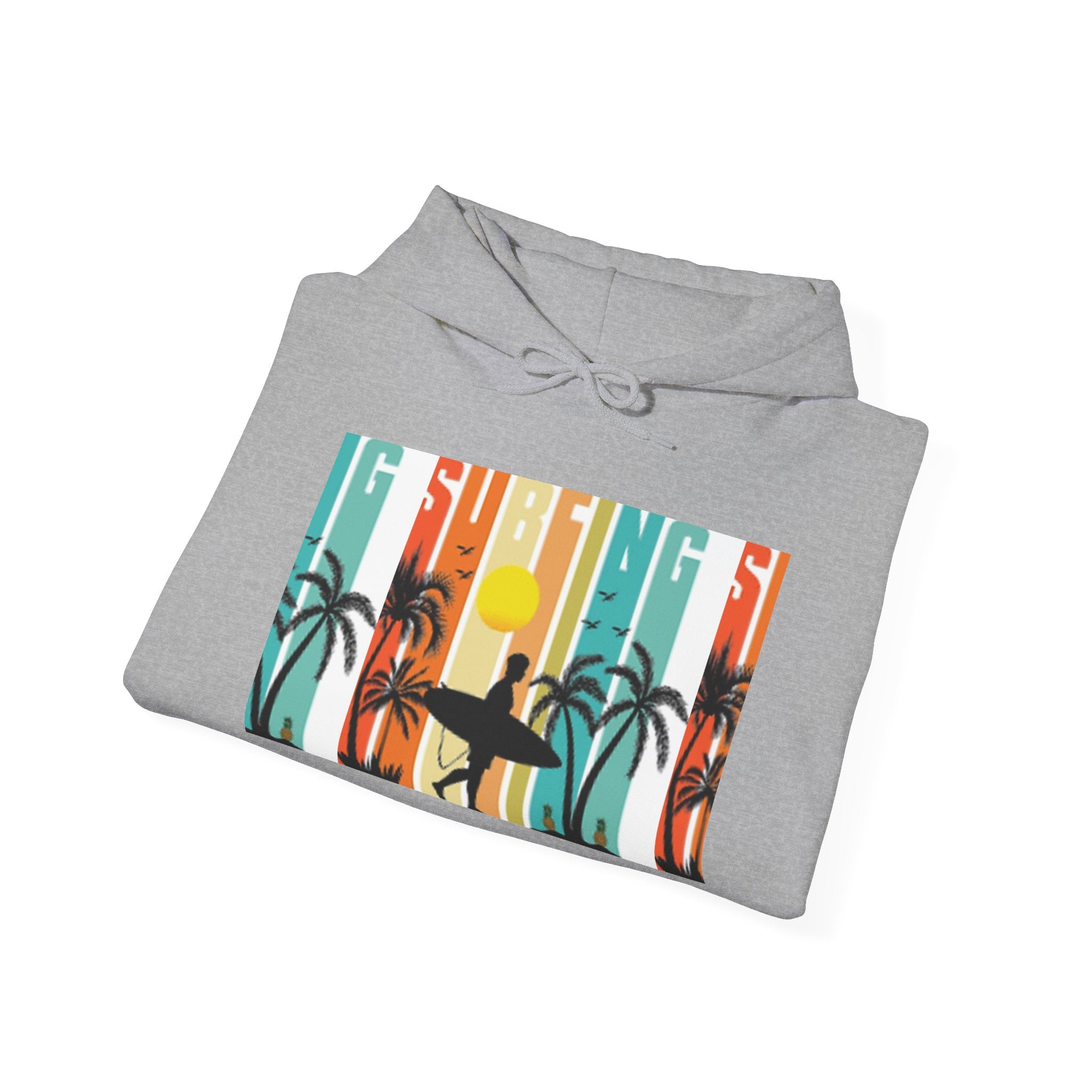 Sweat à capuche Surfer Sunset - Unisexe Heavy Blend™, Vêtements de surf, Ambiances de plage, Vêtements décontractés cool, Garde-robe d'été, Cadeau pour surfeurs