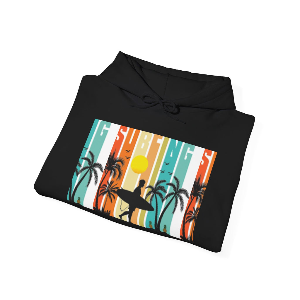Sweat à capuche Surfer Sunset - Unisexe Heavy Blend™, Vêtements de surf, Ambiances de plage, Vêtements décontractés cool, Garde-robe d'été, Cadeau pour surfeurs